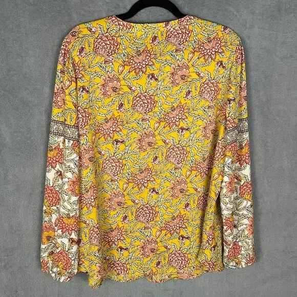 Belle Kim Gravel Top Womens Large Yellow Floral Boho Peasant Career Feminine - Picture 7 of 13
